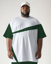 Men's Plus Size Daily Casual Green Geometric Print Short Sleeve T-Shirt Shorts Suit